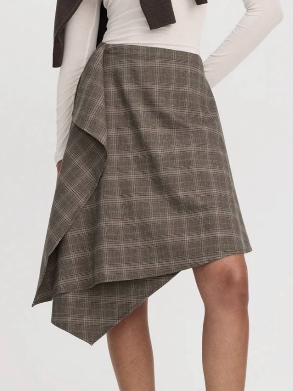 Reitmans Plaid Midi Skirt with Asymmetrical Hem